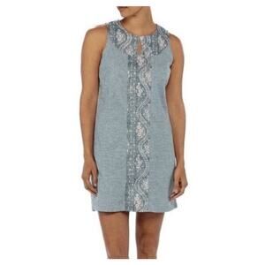 Patagonia Women Hemp Boho Sheath Midi Dress Floral Embroidered Lagenlook Size 4